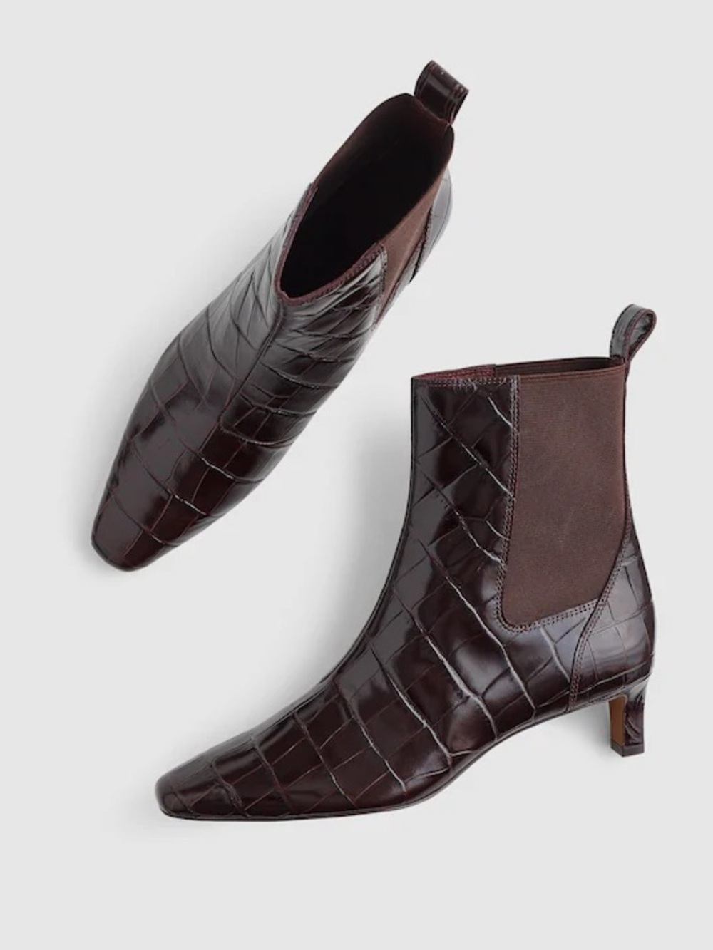 Madewell Dimes Chelsea Boots Coffee Bean Croc Embossed Leather Ankle Boots 7 - Picture 2 of 12